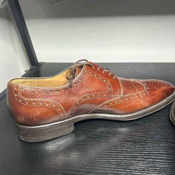 Magnanni Mens Size 11 Brown Leather Wingtip Oxford Dress Shoes - Picture 9 of 13